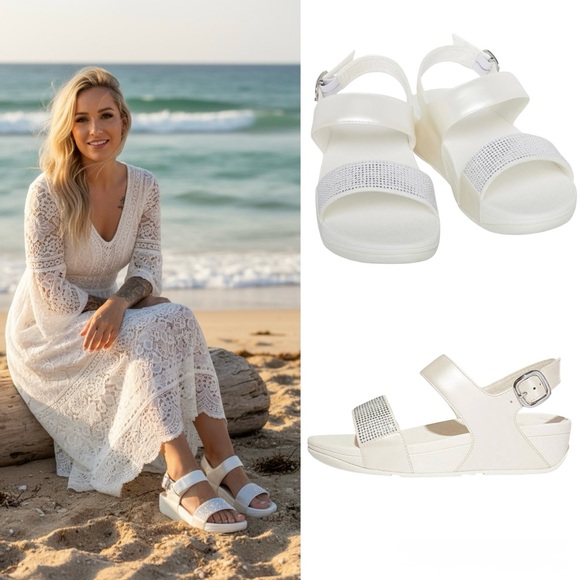 Fitflop Shoes - FitFlop Lulu Crystal Embellished Back-Strap Sandals in Crème Size 10
